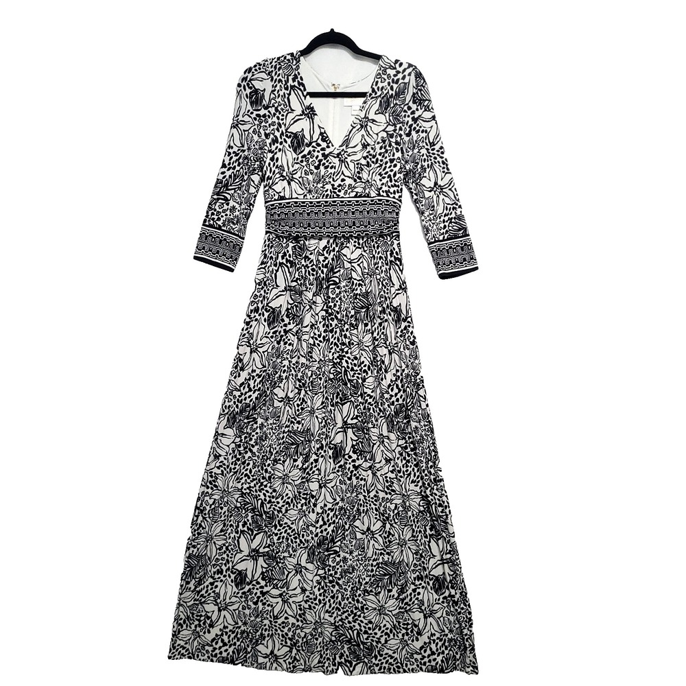 Lilly Pulitzer Roslynne Maxi Dress 4 Onyx Lots To Spot Black/white Floral V Neck